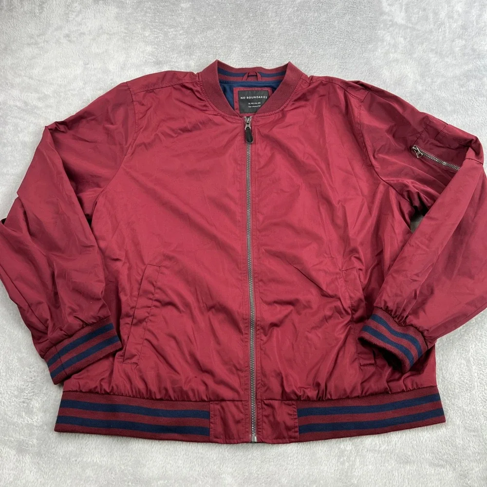 No Boundaries Lightweight Bomber Jacket XL Burgundy Men Streetwear Full Zip